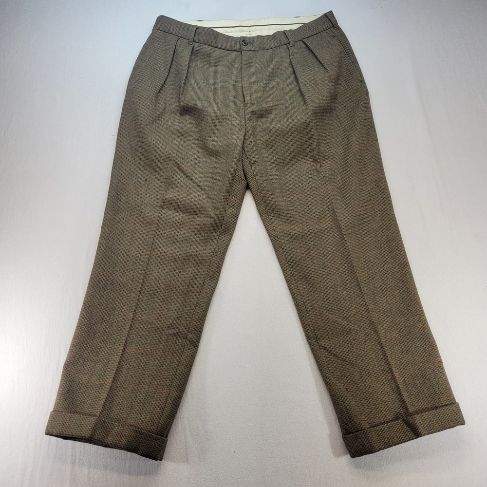 Polo Golf Ralph Lauren Pants Mens 38x28 Brown Plaid Wool Cuffed Trousers